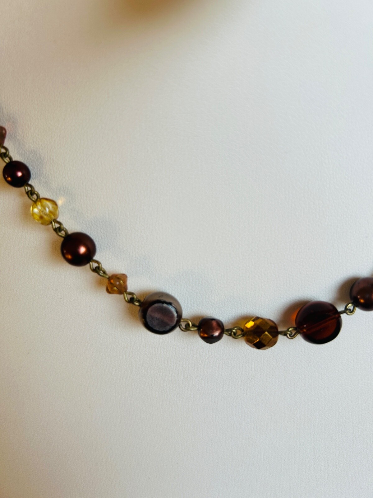 M&S Glass Beads Brown Amber Gray Tones Necklace Vintage – Jewellery