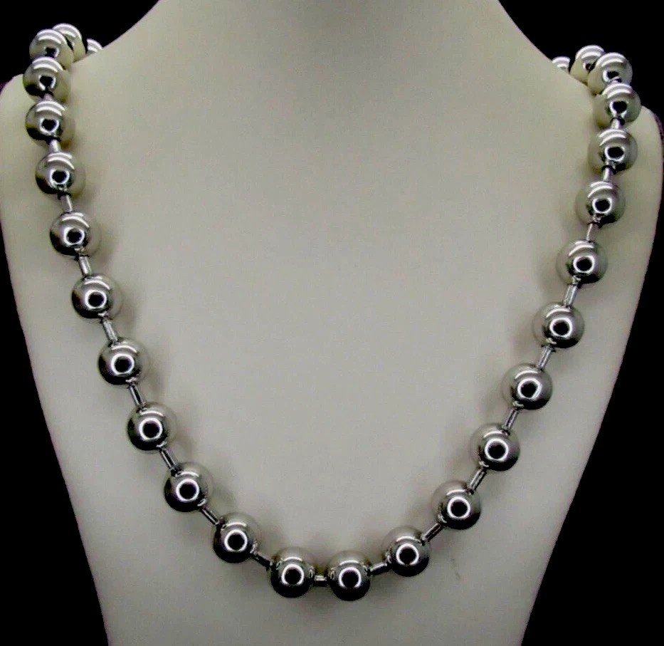 MILOR STAINLESS STEEL BEADED STATIONED NECKLACE 20″ APPROX 10MM NIB