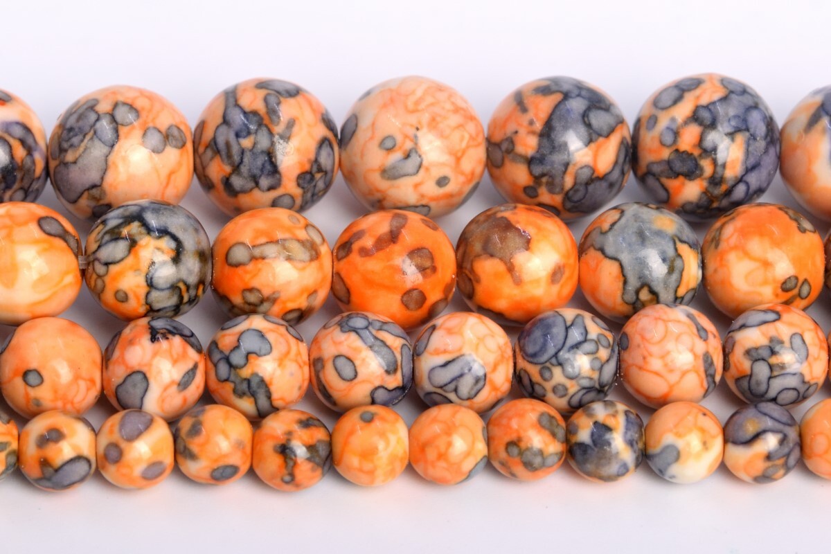 Orange & Blue Black Rain Flower Jade Beads Round Loose Beads 4/6/8/10/12MM