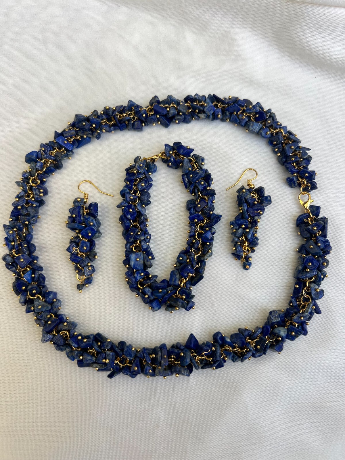 Lapis Uncut Necklace 18″ Set with Earrings & Bracelet – Jewelry Set