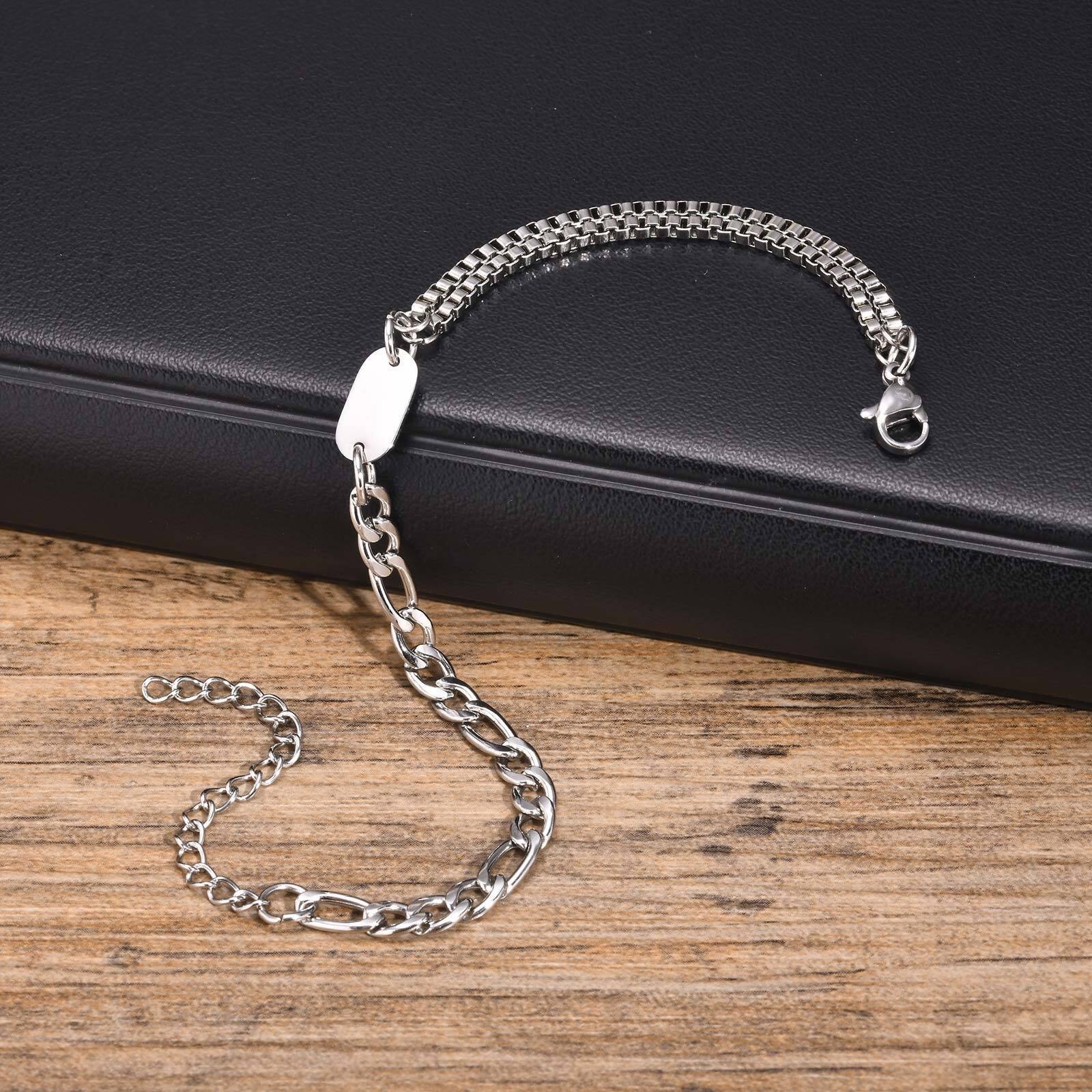 A-Z Initial Bracelets for Men Women Figaro Chain Box Link Bracelets Classic