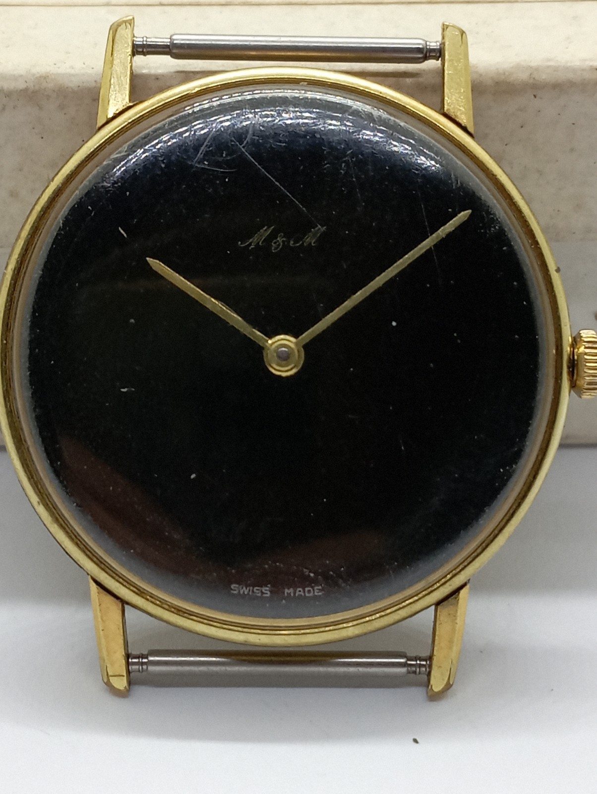 VTG Unique M&M Black Dial Gold Plated Cal. Peseux 7001 (ETA) 6mm. Thickness Work