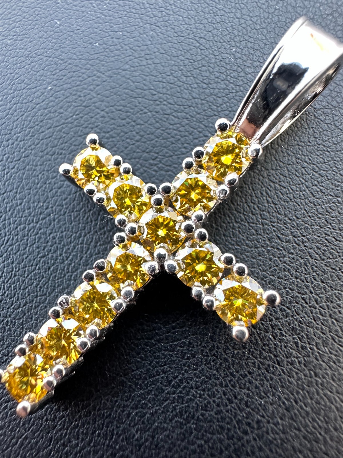 Yellow Canary MOISSANITE Real 925 Silver Cross Iced Pendant Necklace Hip Hop