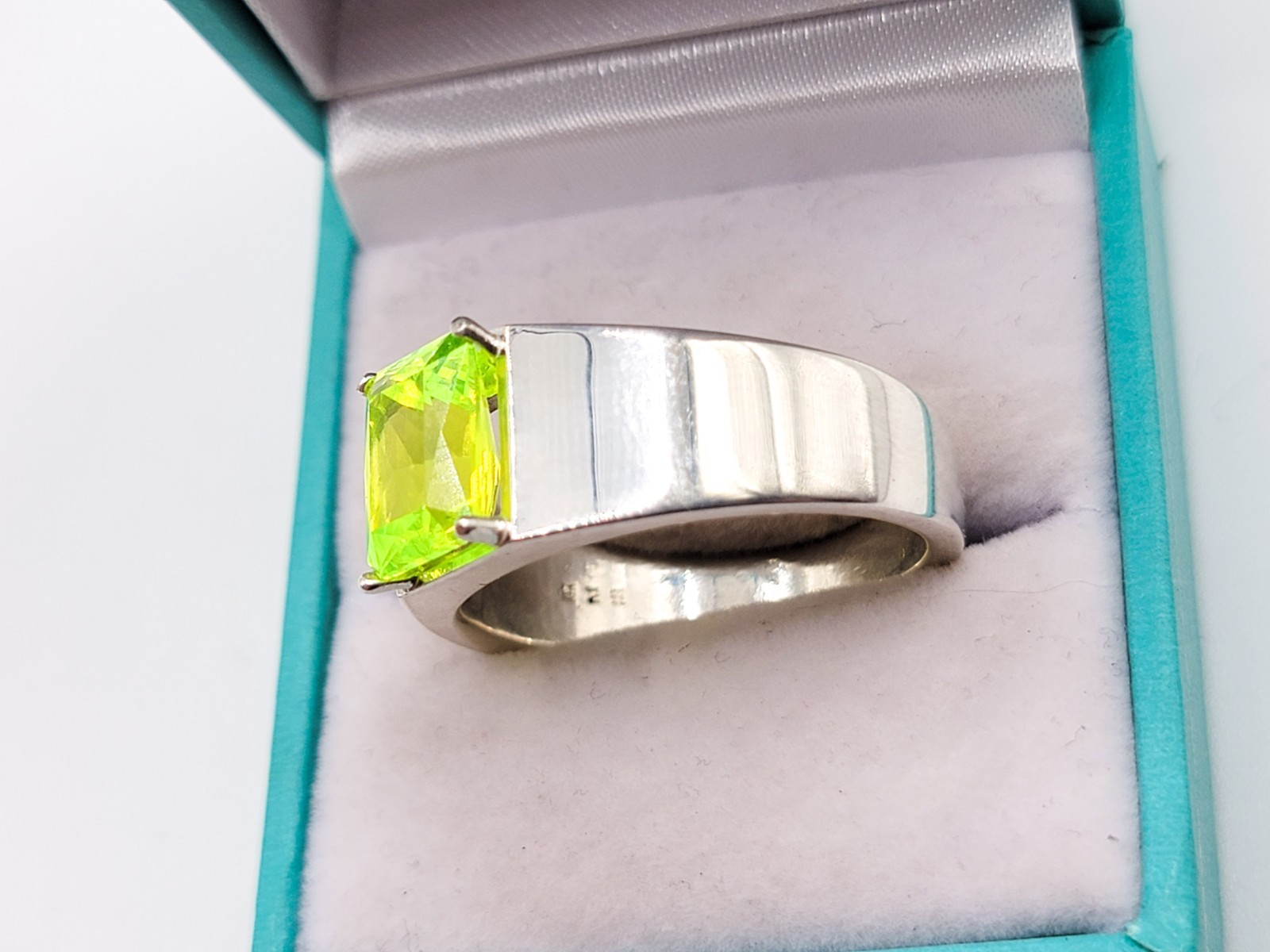 Sterling Men’s LuAG Ring UV Lutetium Aluminum Garnet Lab 8ct Emerald Cut 925