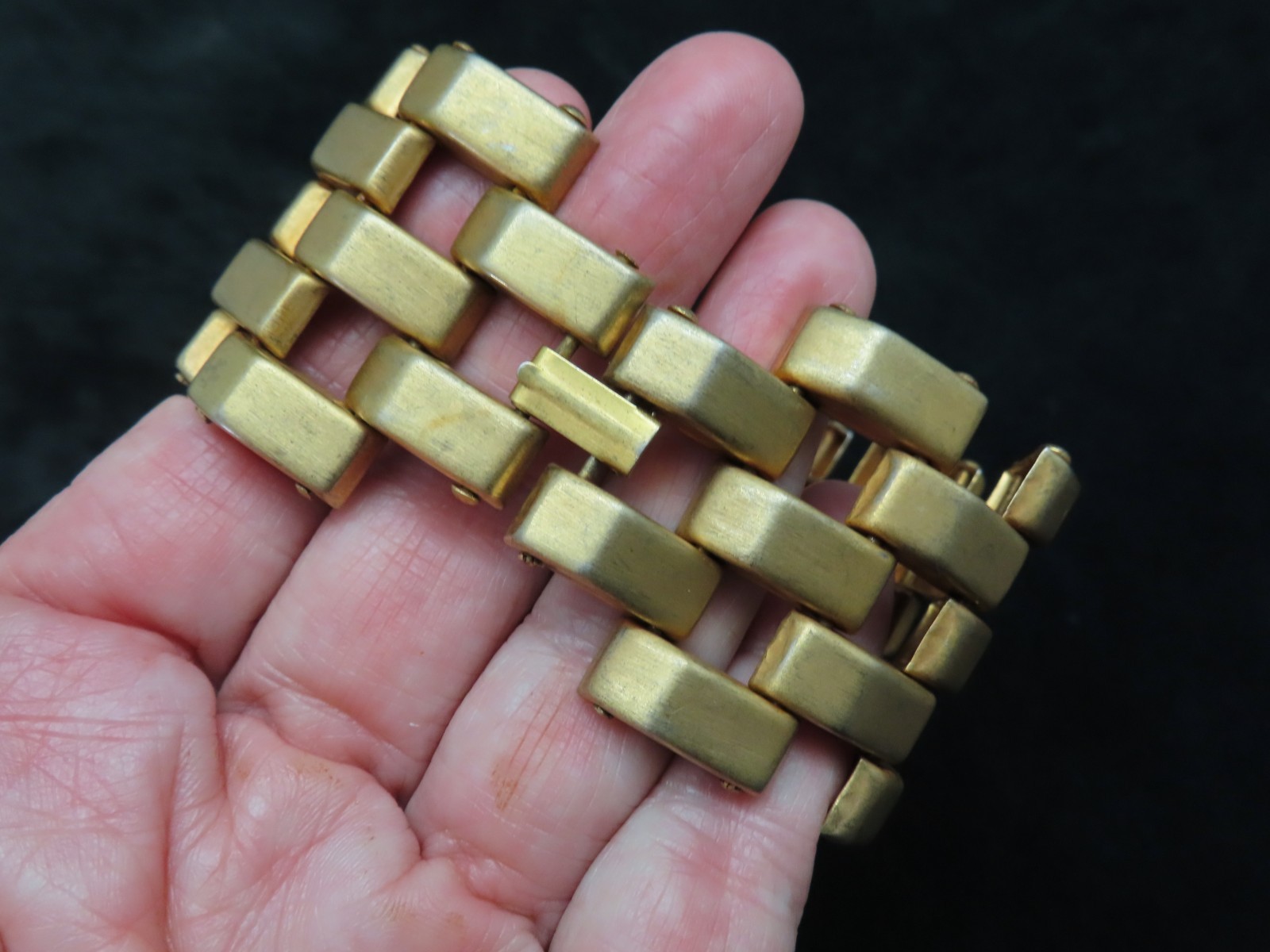 Vintage 1940’s Panther Tank Track Extra Wide Bracelet w/Fold Over Clasp
