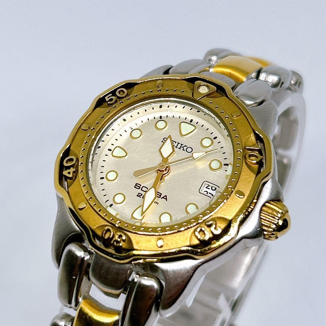 SEIKO Scuba 200m Diver Watch Two Tone Ladies 7N85-6010