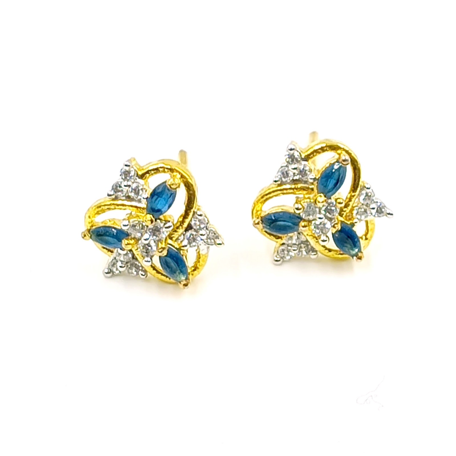 Elegant Sapphire CZ Stud Earrings 22k Gold Plated Handmade South Indian Style