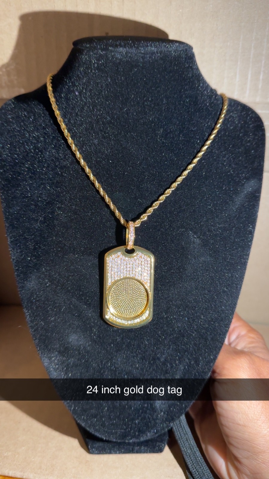 Gold plates dog tag with Cubic zirconia