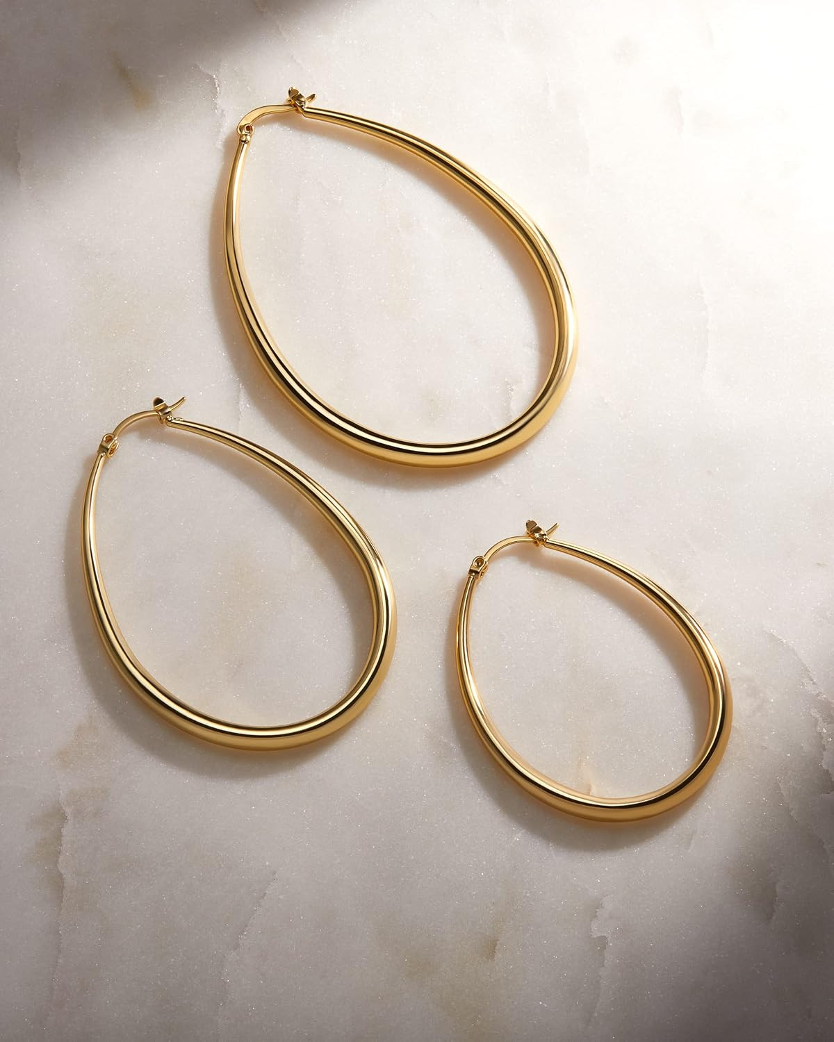 Oval Hoop Earrings for Women | Elegant Polished 14K Gold, Rose Gold or Silver Pl