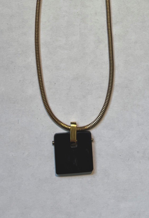 SOKO Kenya Jenga Cow Horn necklace with gold-plated brass chain. Handmade.