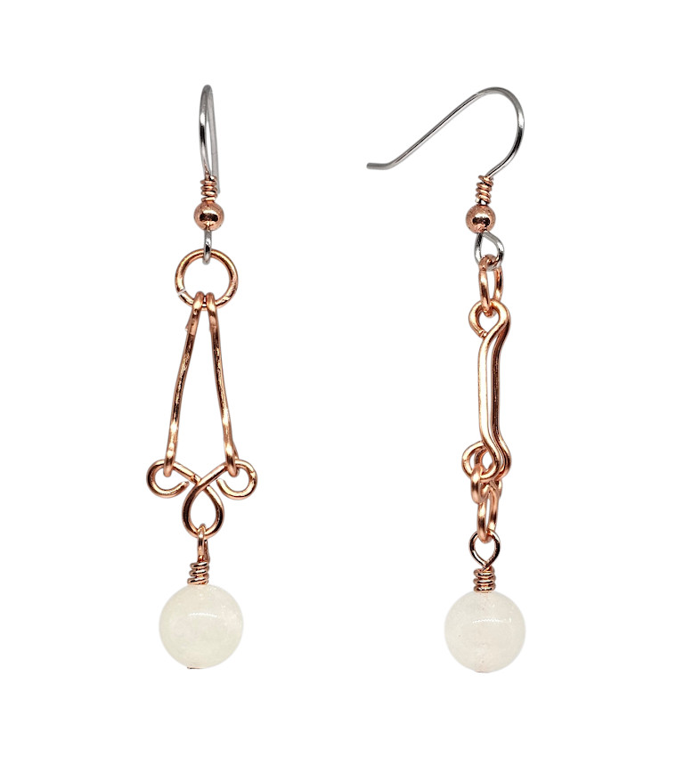 Handmade Yellow Jade Dyed Gemstone Copper Wire Dangle Earrings Boho Drop