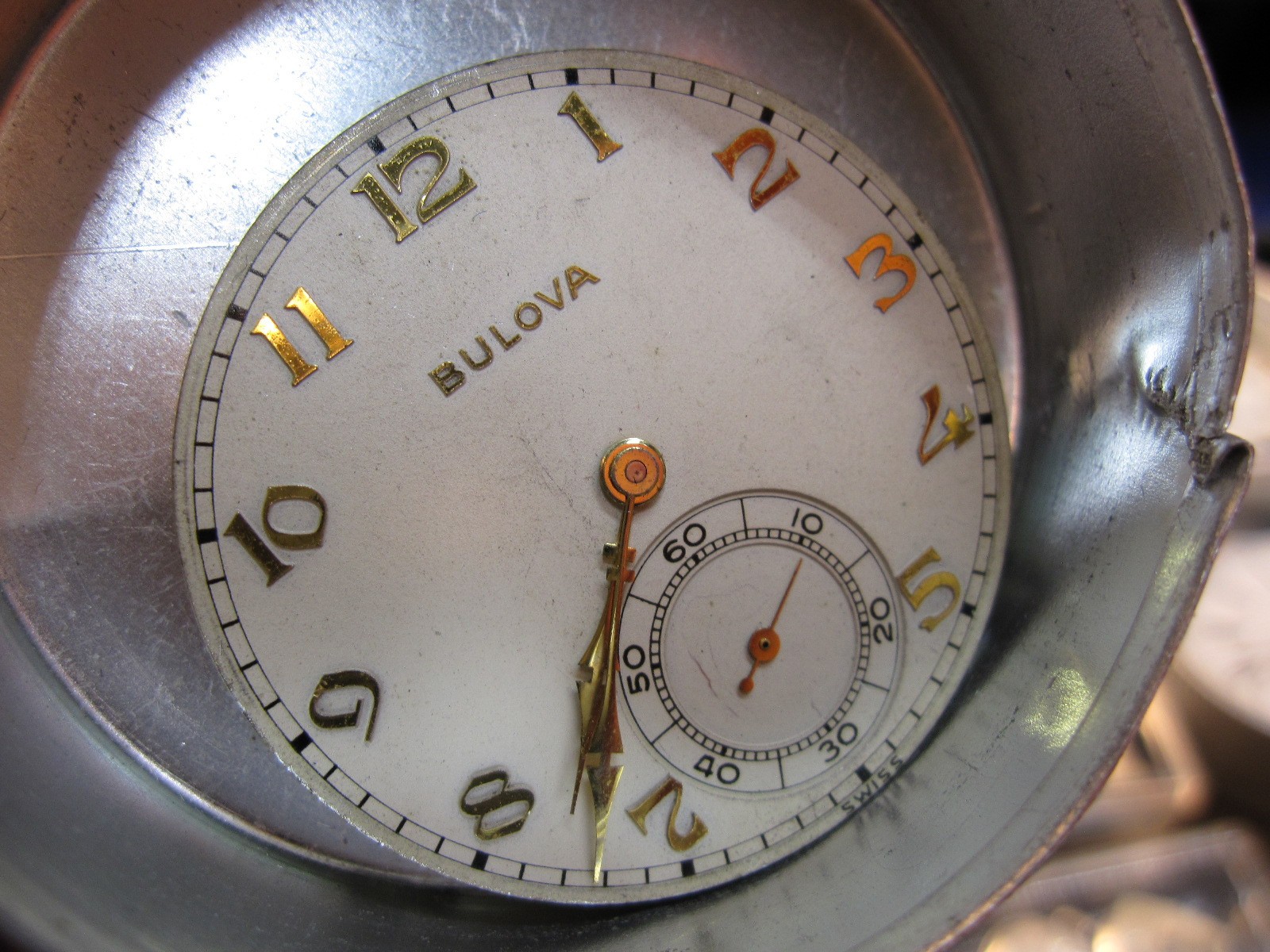 38.5mm Bulova OF cal 17AH pocket watch movement w good staff