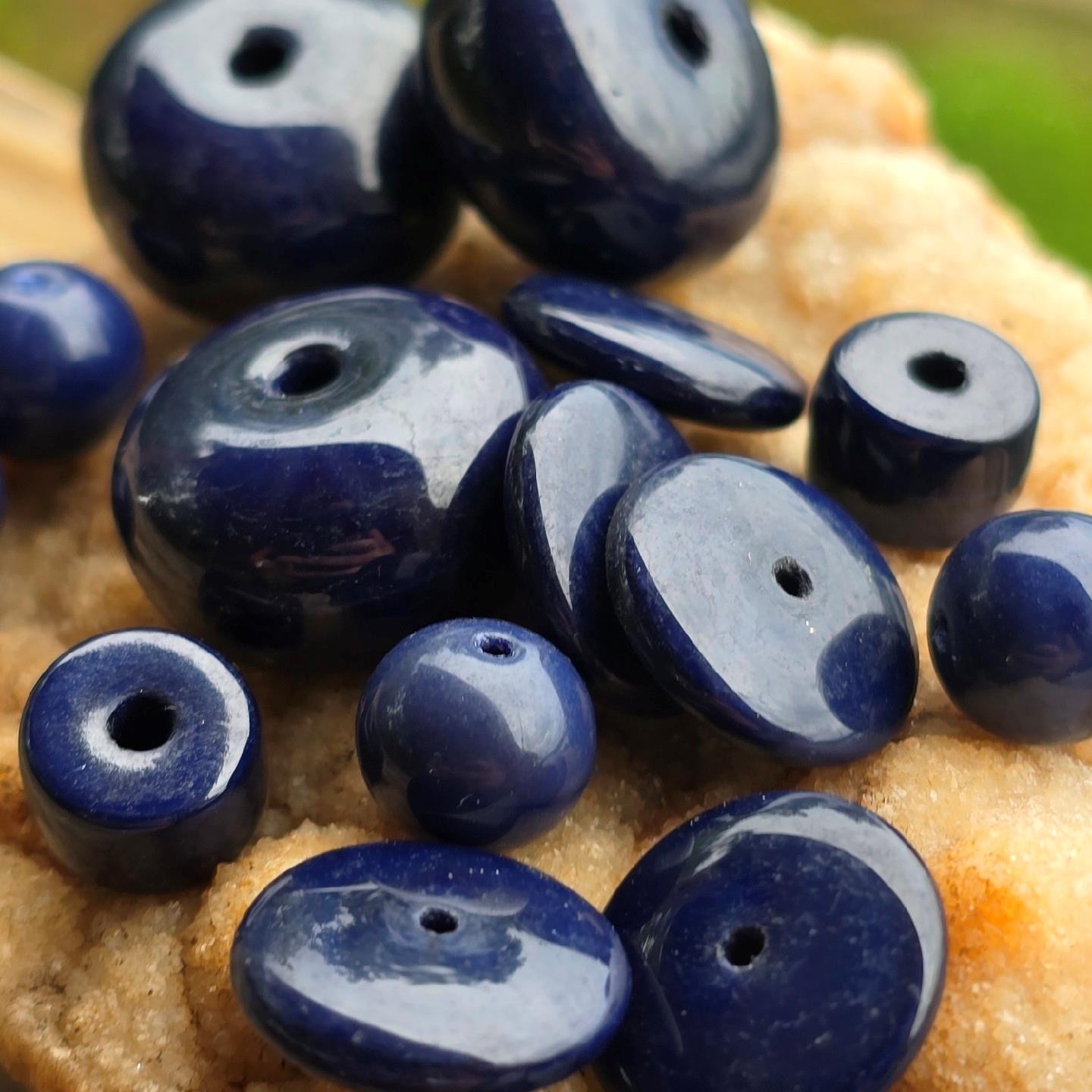 Classic Dark Navy Blue Vintage Glass Bead Assorted Mixed Styles Shapes 16pc