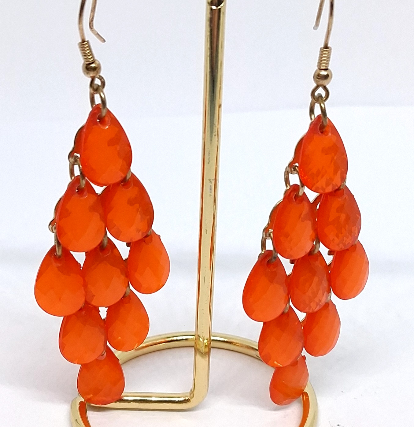 Vintage Orange Semi-Transparent Teardrop Dangle & Drop Pierced Hook Earrings