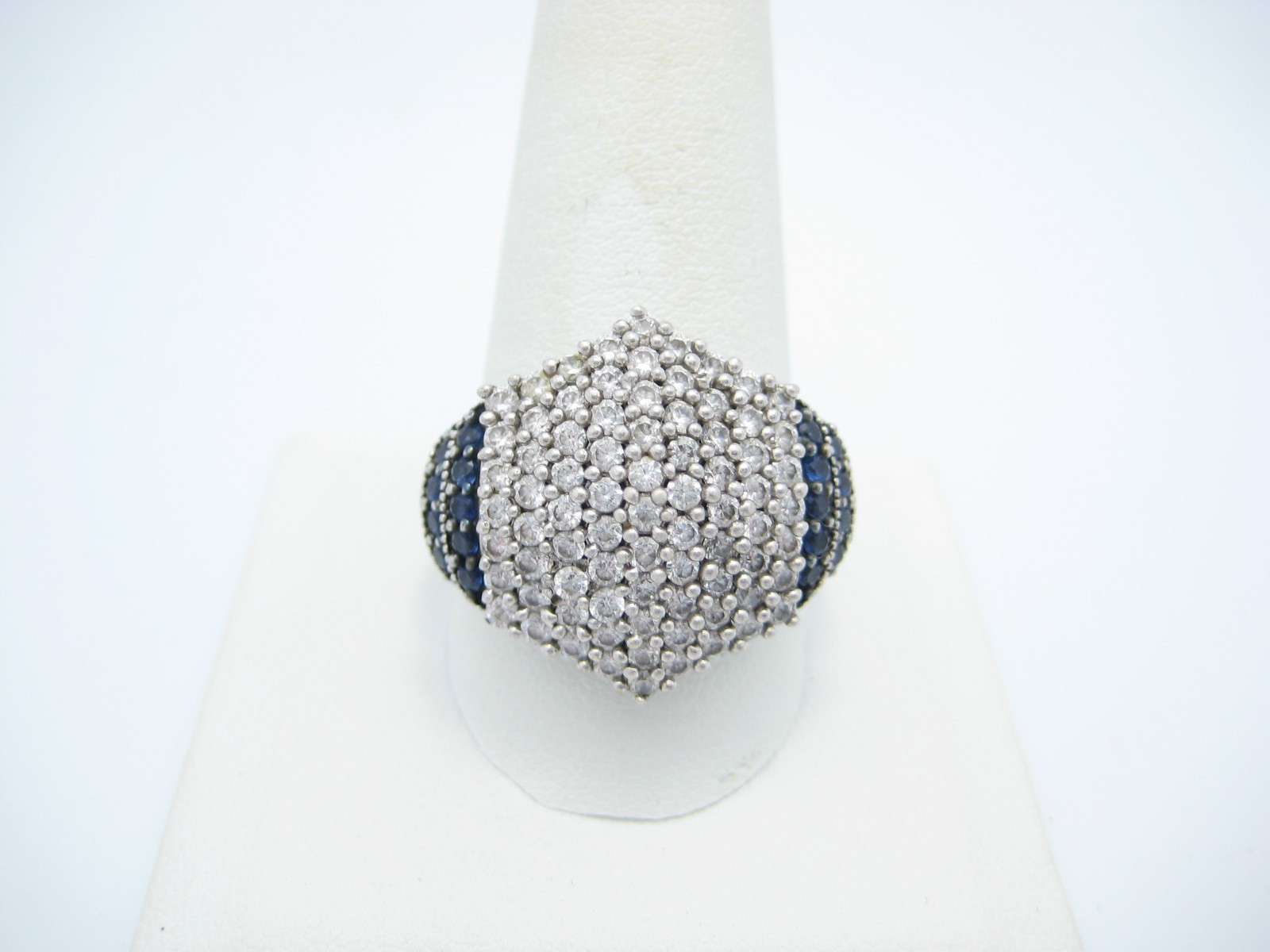 SJ Sterling Silver 20.6mm Blue Clear CZ Dome Ring Size 12.5