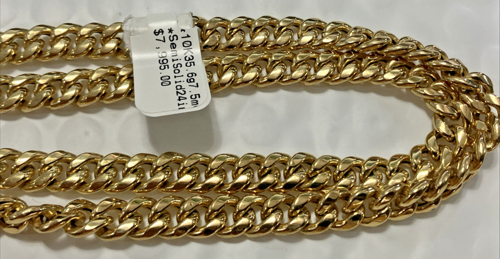 10kt Real Gold Cuban Link Chain Semi-Solid 35.6grams 7.5mm 24” GND Brand NWT 10K