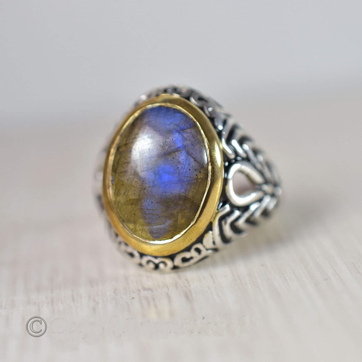 Solid 925 Sterling Silver Natural Blue Labradorite Gemstone Men’s Unisex Ring