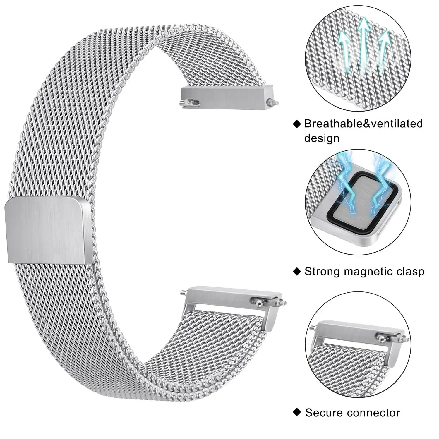 22mm Stainless Steel+Milanese for Huami Amazfit Bip 6 BIP 5 GTR 4 3 GTR 3 Pro 2e