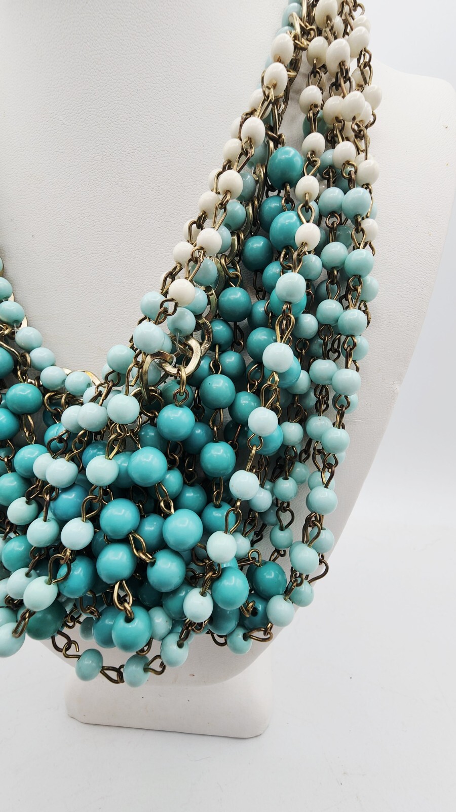 Blue cluster bib statement necklace 14″ choker