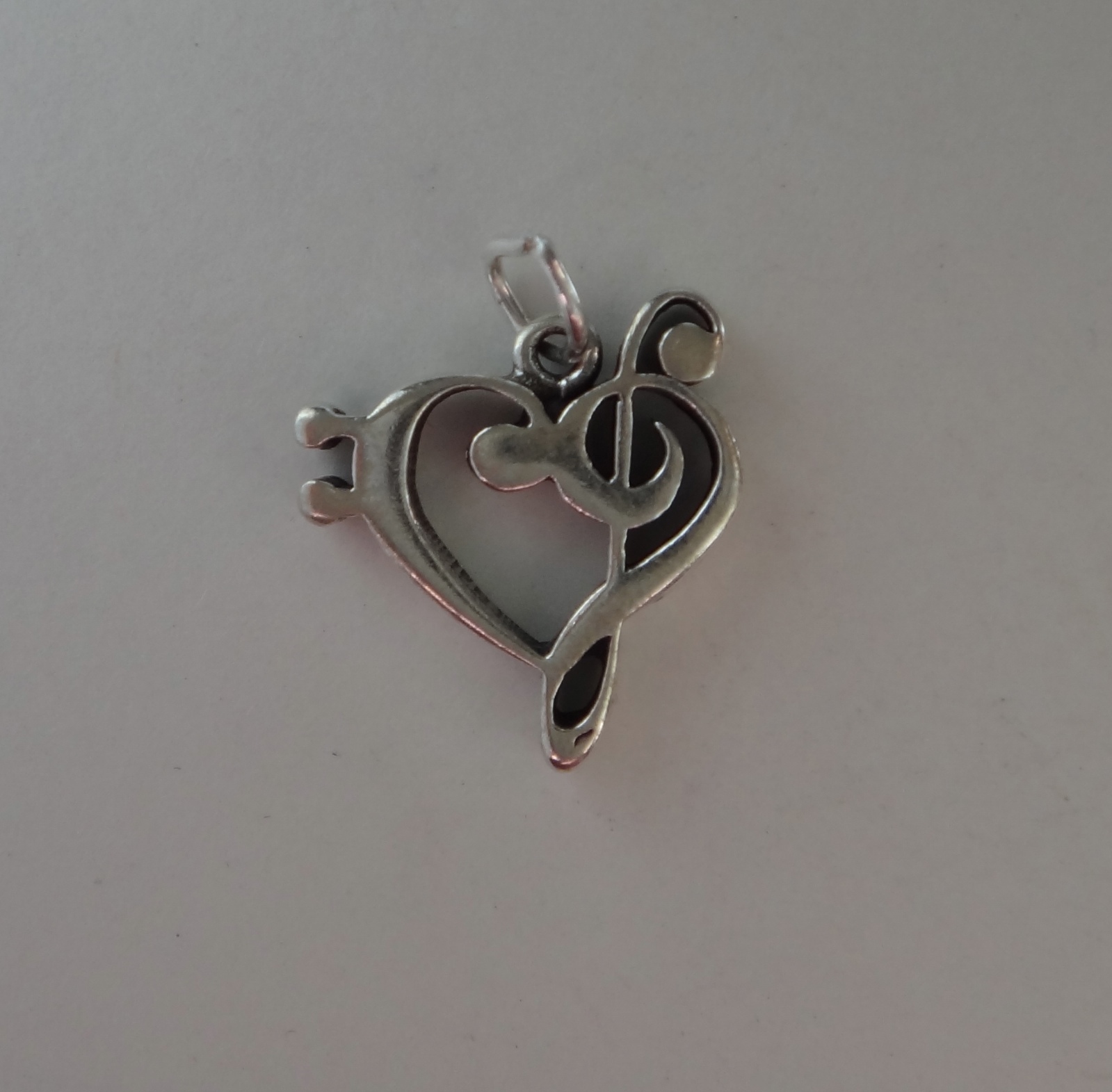 Sterling Silver 17x17mm Thick Bass Clef and Treble Clef Heart Shape Music Charm