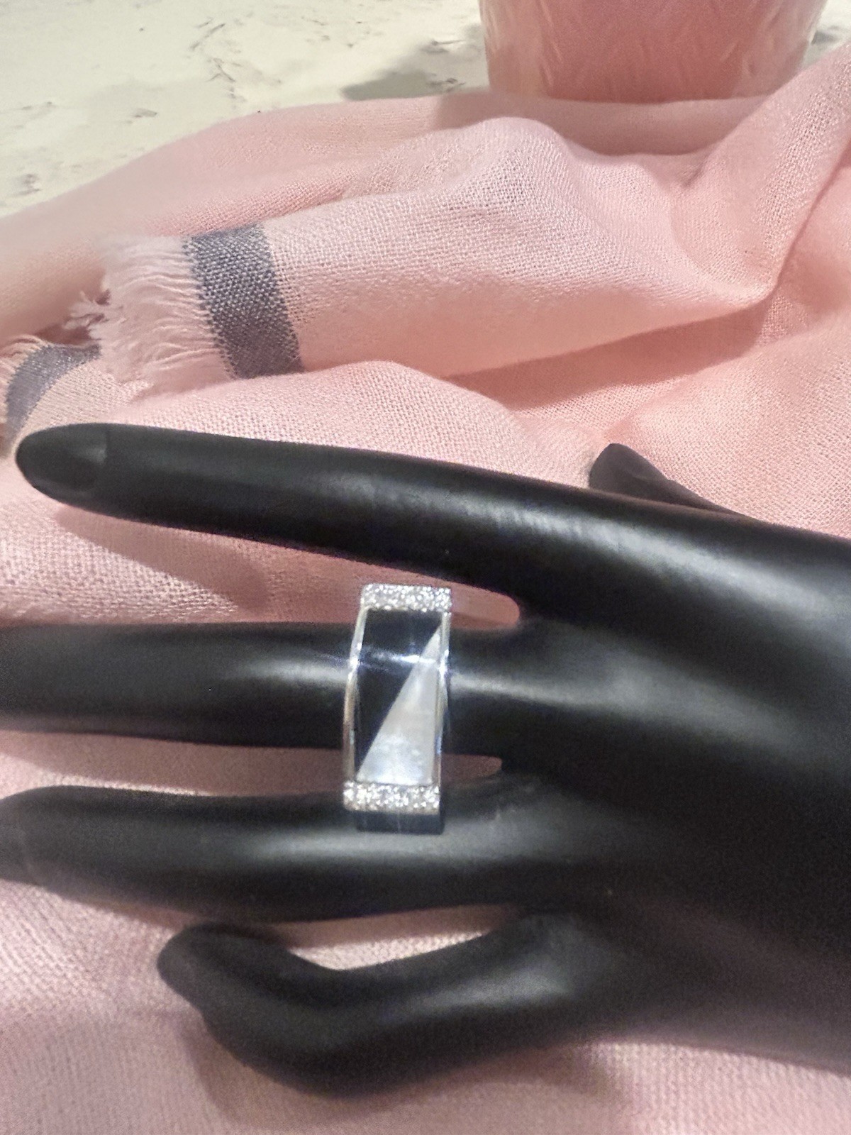 Sterling Silver Stamped 925 ring size 6 With CZ On Both Sides