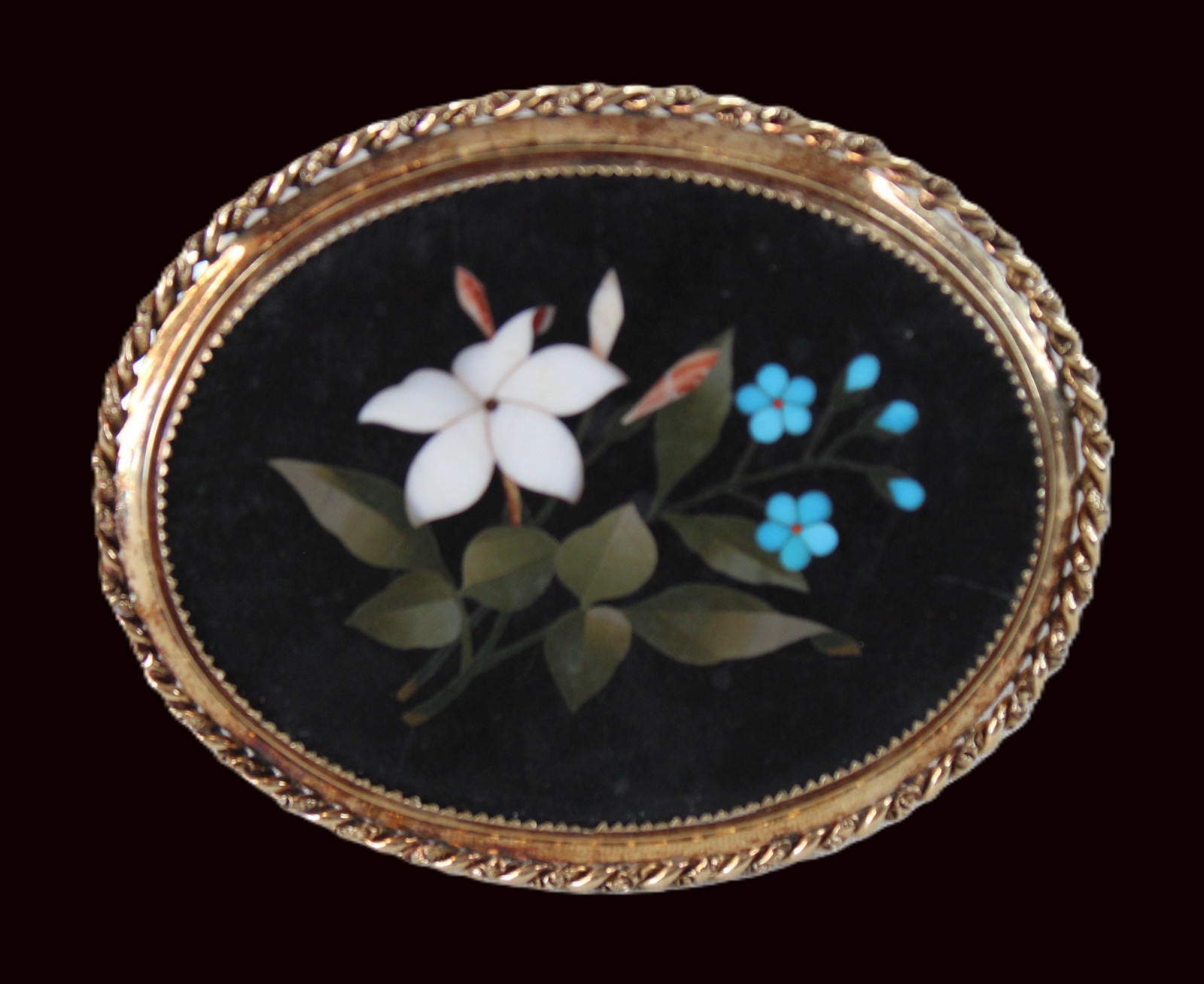 Antique 14K Large Gold Pietra Dura Flower Inlay Bouquet Brooch Pin Italy *READ*