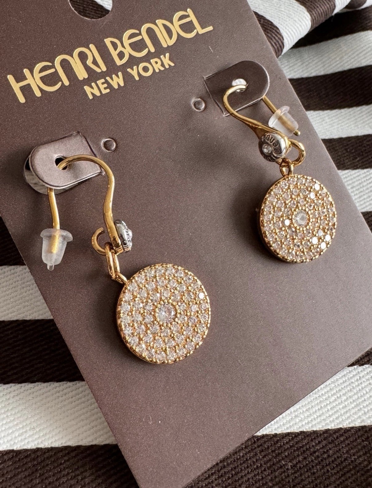 Henri Bendel Pave Disc Drop Earrings. New! In Yellow gold & Silver Color!