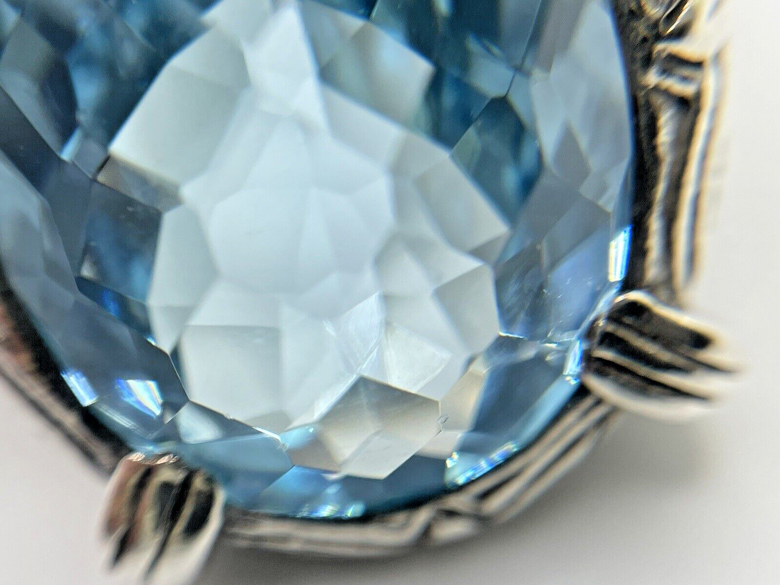 Stephen Dweck Faceted Blue Topaz Ring in Engraved Sterling Silver