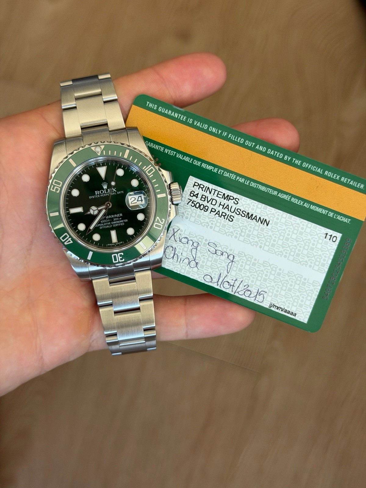 Rolex Submariner Hulk 116610LV Green Bezel Green Dial Stainless Steel Box Paper