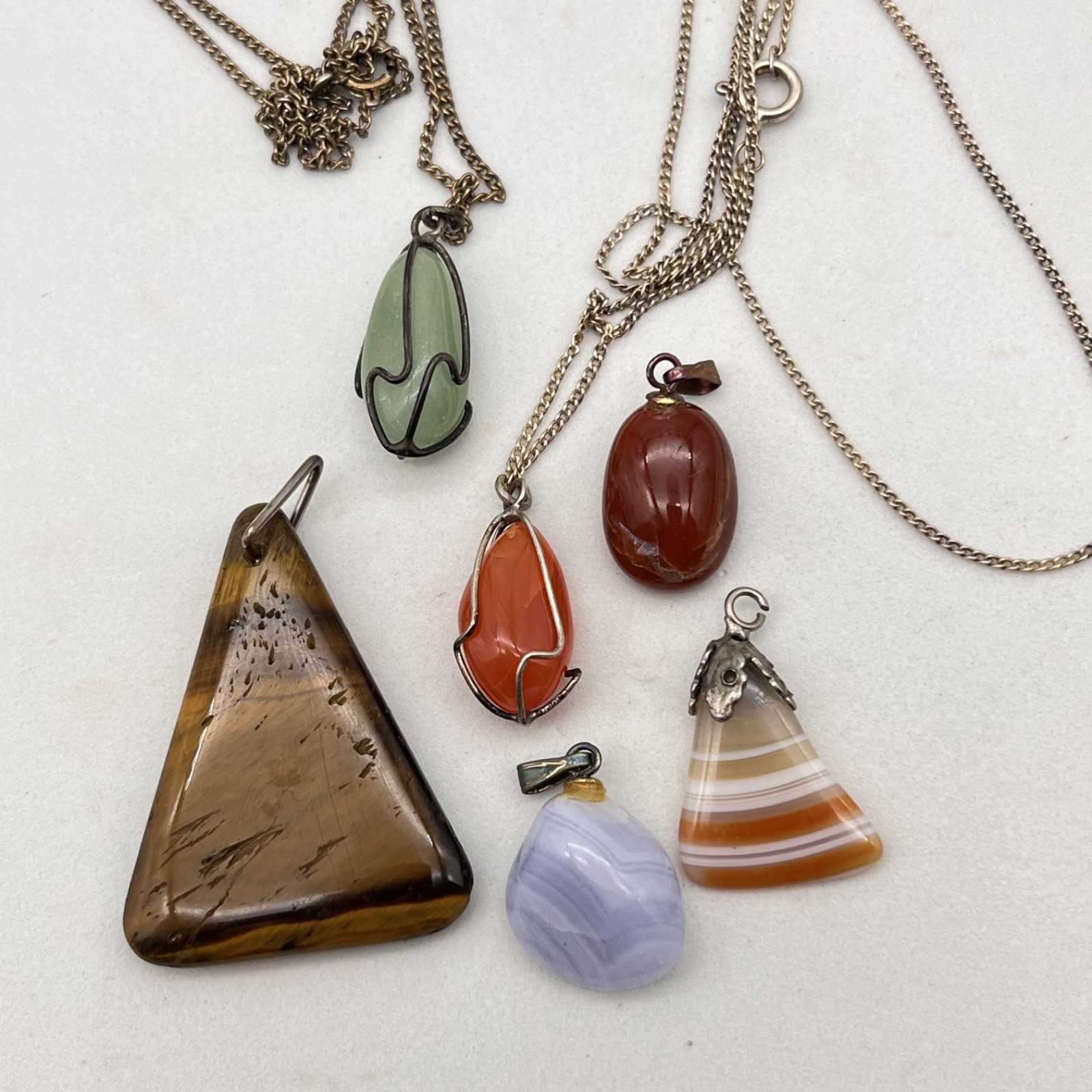 Genuine Stone Pendant Lot of 6 Mixed Gemstones 2 Chains