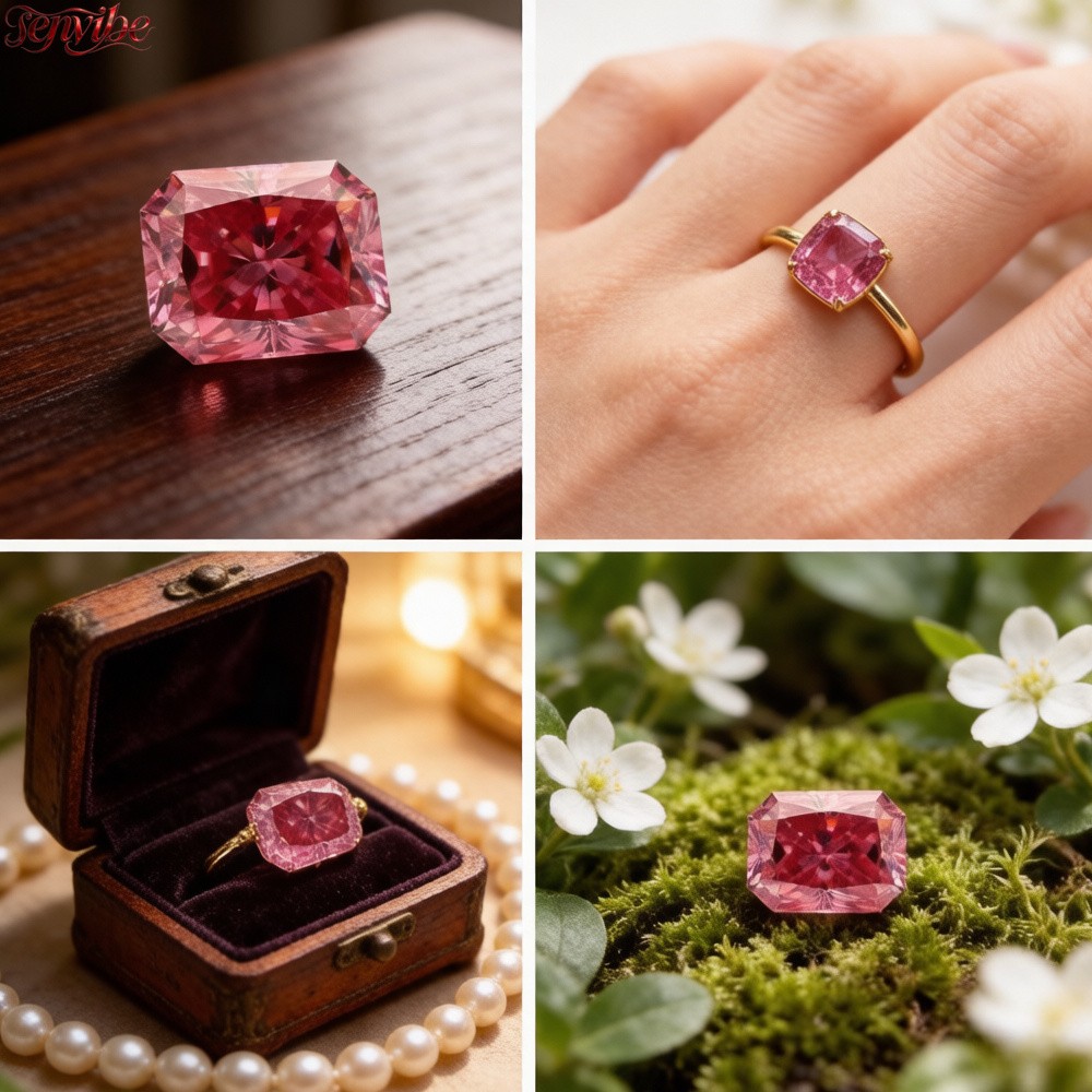 0.5~5ct VVS1 Pink Radiant Excellent Cut Moissanite Loose Gemstones for Jewelry