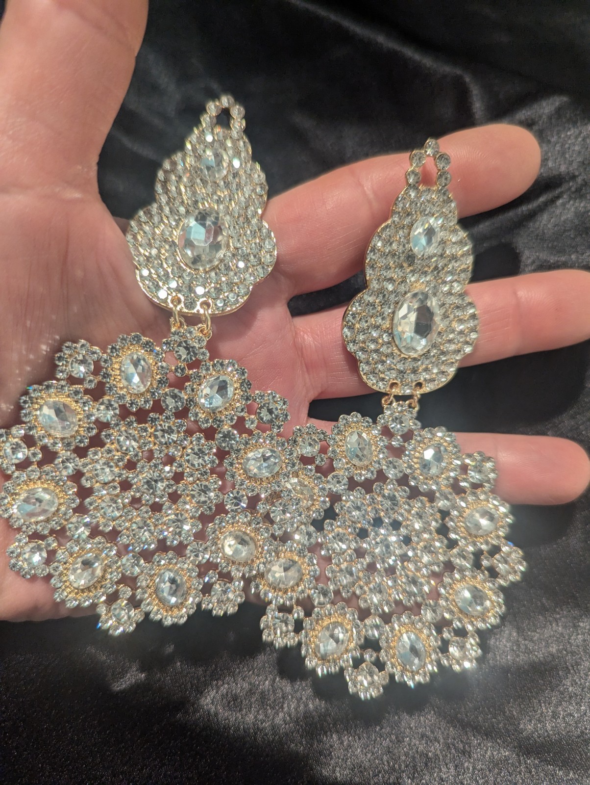 Oversized Rhinestone Crystal Chandelier Earrings Clear 4.5 inch Dangle Pageant