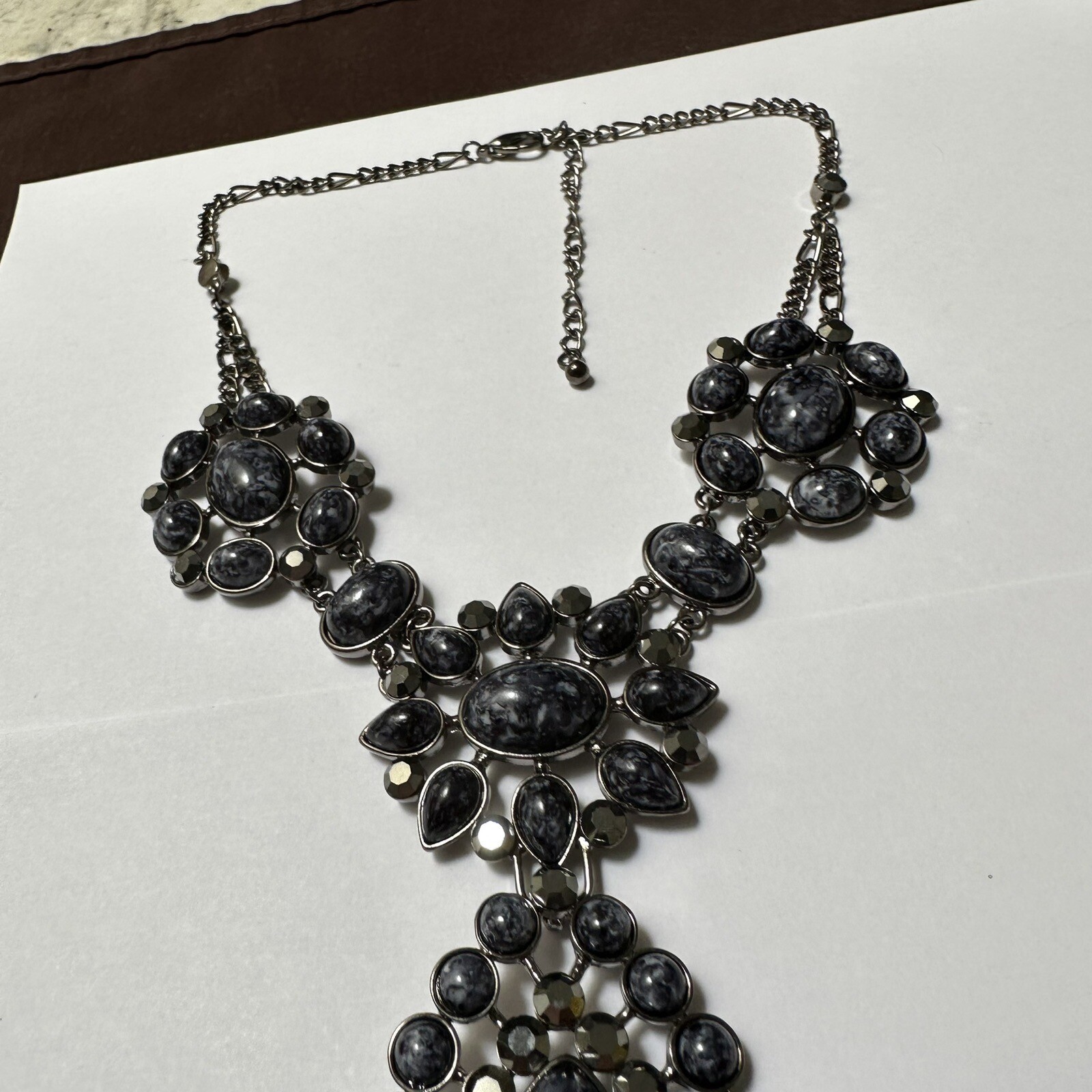 Black / Blue Rhinestone Statement Necklace Adjustable Length