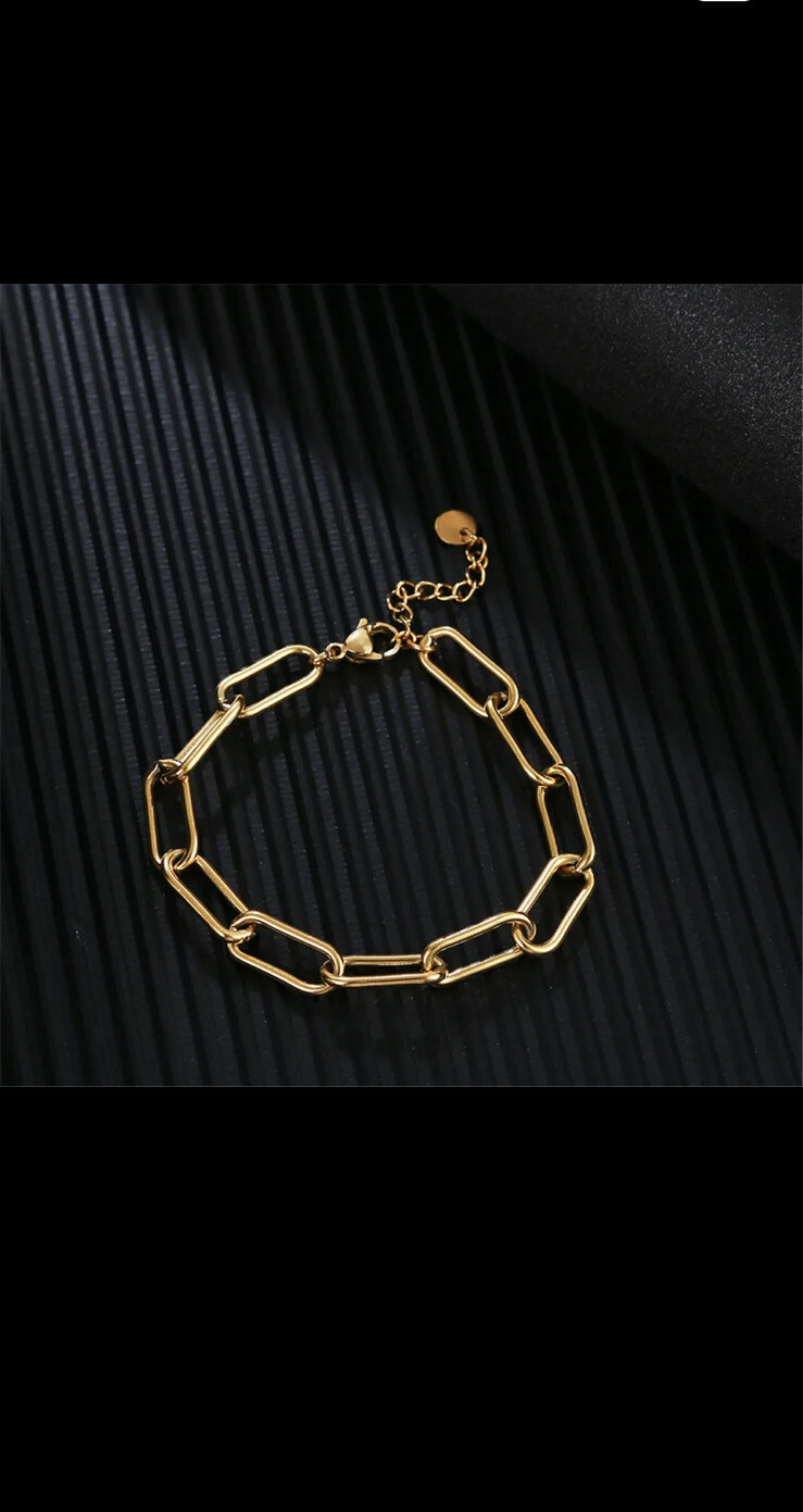 Women Girl Stailess Steel Gold tone Paper Clip Link Chain Necklase