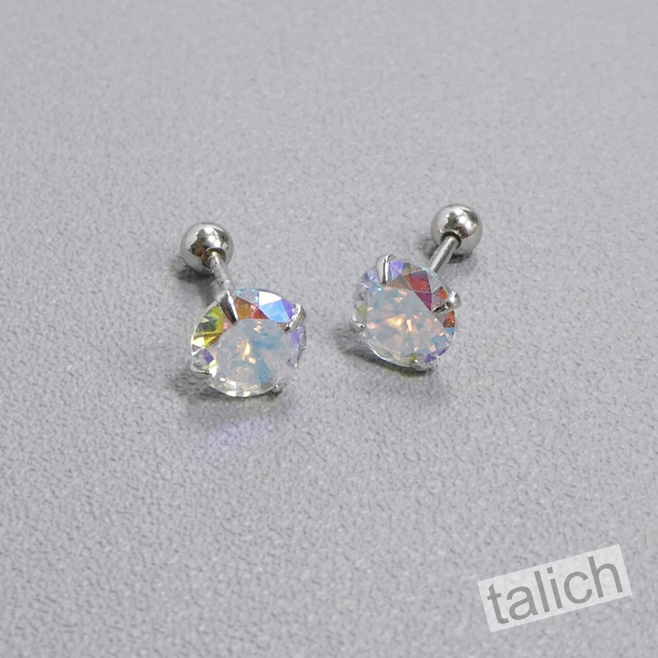 Set of 4 Sterling Silver AB Clear CZ Screw Back Ball Stud Earrings Minimal Chic