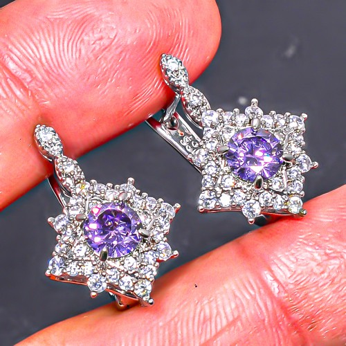 Amethyst & White Topaz 925 Silver Plated Earring 0.98″ E6217-295