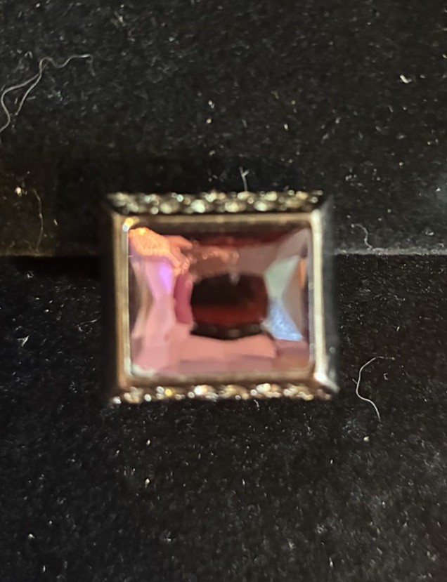 Lia Sophia Signed Mystique Purple Glass Rhinestones Silver Tone Ring Size 6