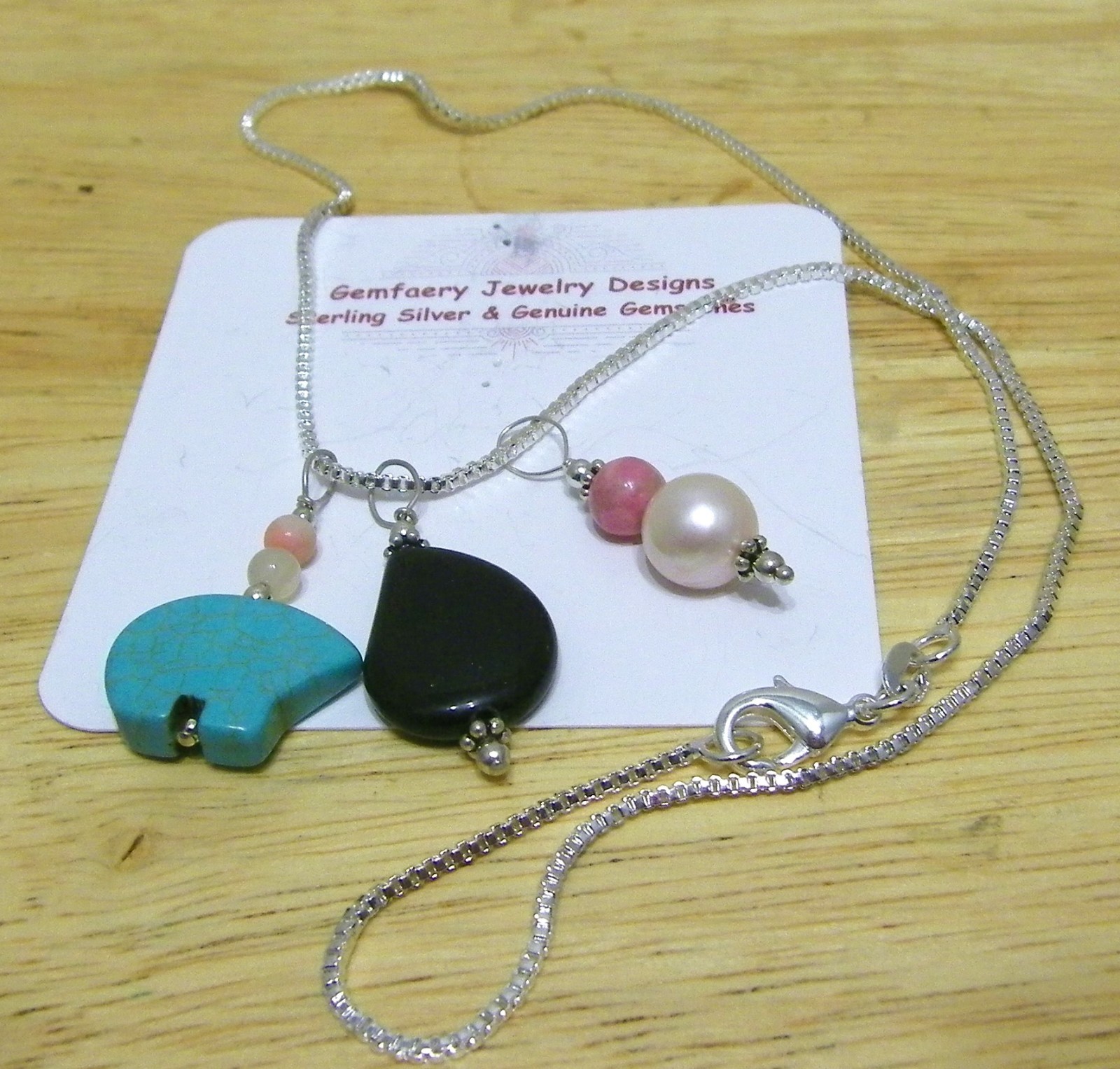 Sterling Silver Natural Gemstone Multi-Pendant Necklace…Handmade USA