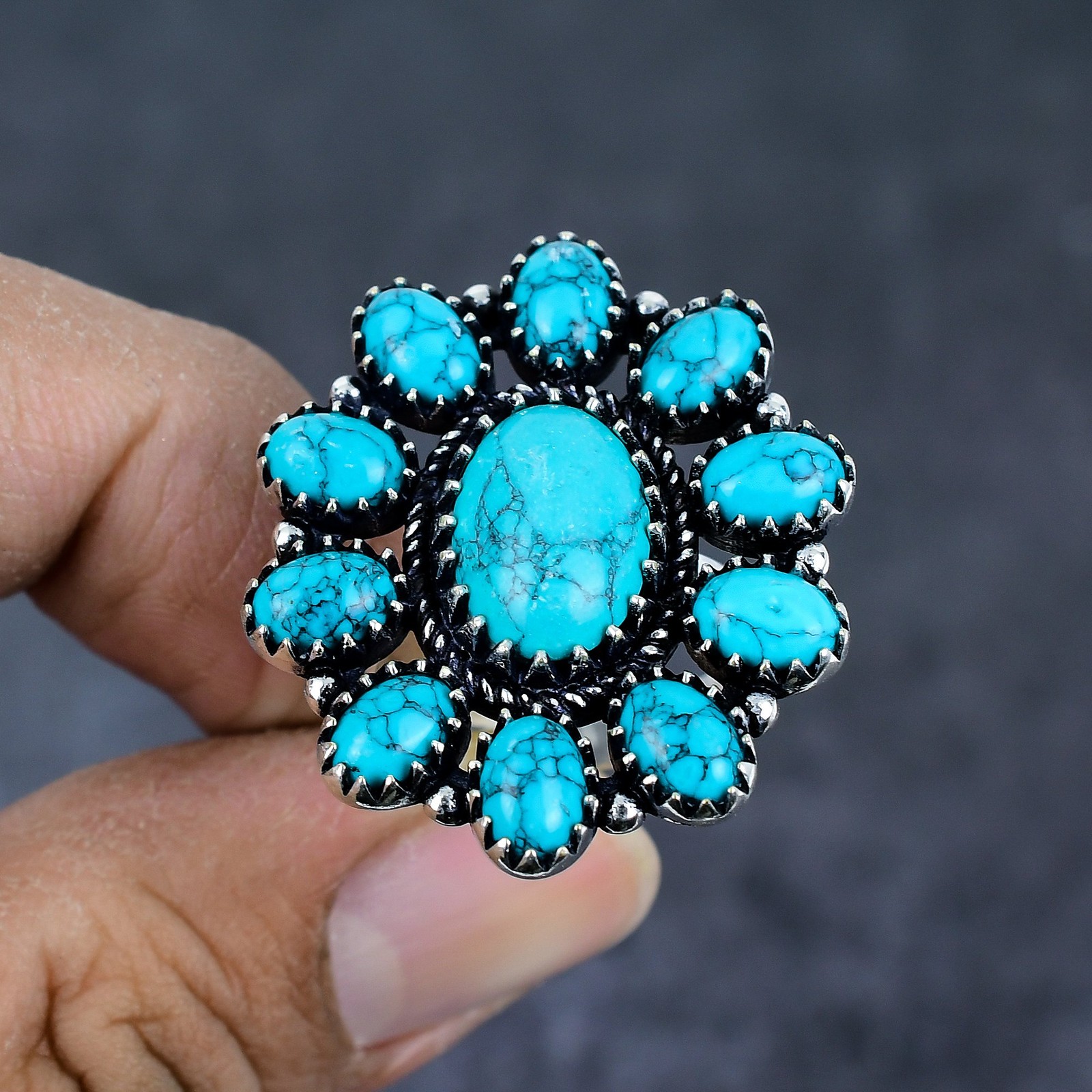 Santa Rosa Turquoise Gemstone 925 Sterling Silver Jewelry Ring Size 9.5 E256
