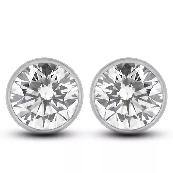 Stud Earrings 14K Gold Classic Bezel Set Round 2.75 Carat Natural Diamond F SI2