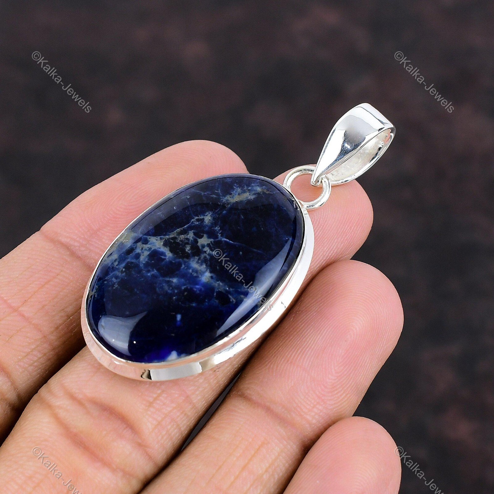 Natural Sodalite Gemstone Pendant Blue 925 Sterling Silver Indian Jewelry
