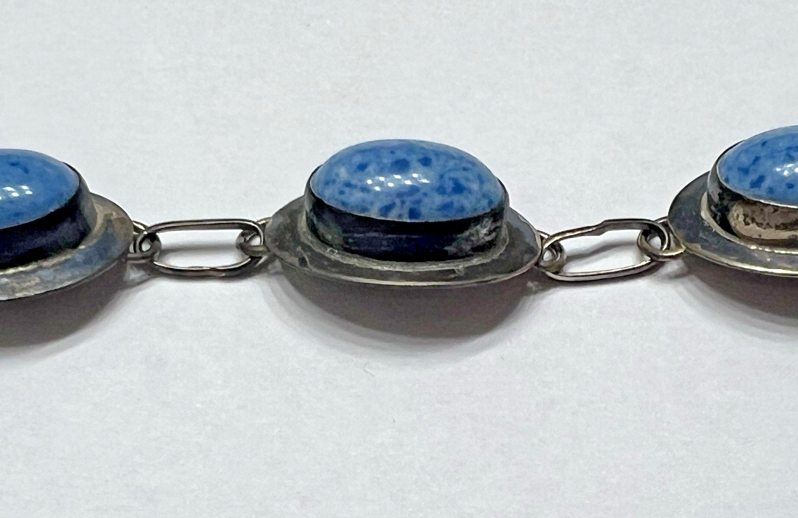 Signed Sterling Silver Bracelet 925 Link Estate Navajo Native American Blue US