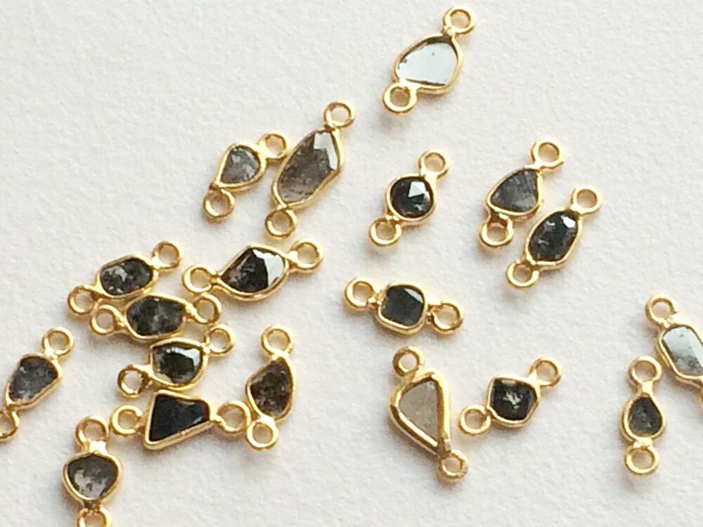 9-12mm Black Slice Raw Diamond Connector, Black Rough Diamond, 925 Silver Gold