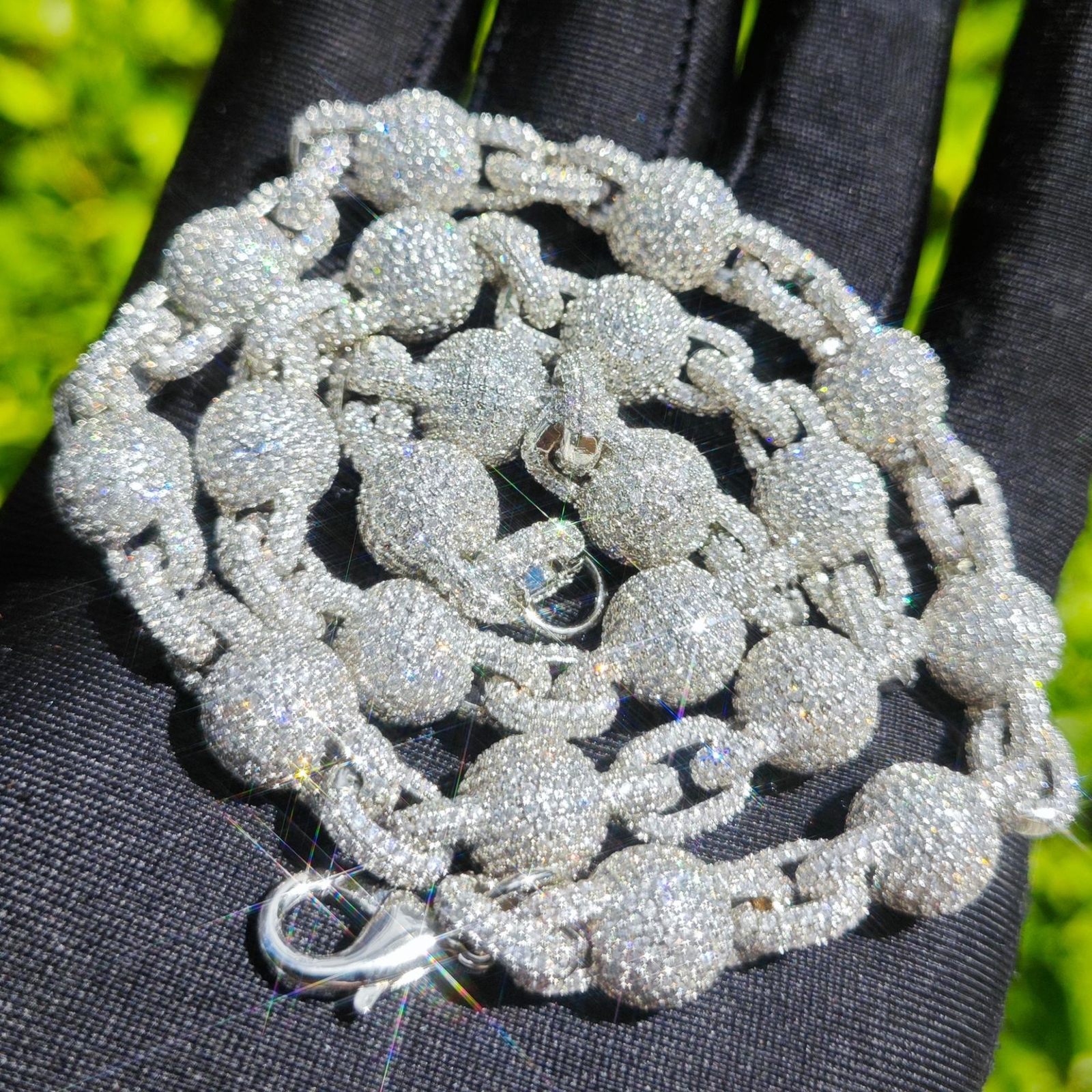 10mm Hip Hop Beads Ball Bubble Chain Necklace Bracelets 5A Zircon Mens Jewelry