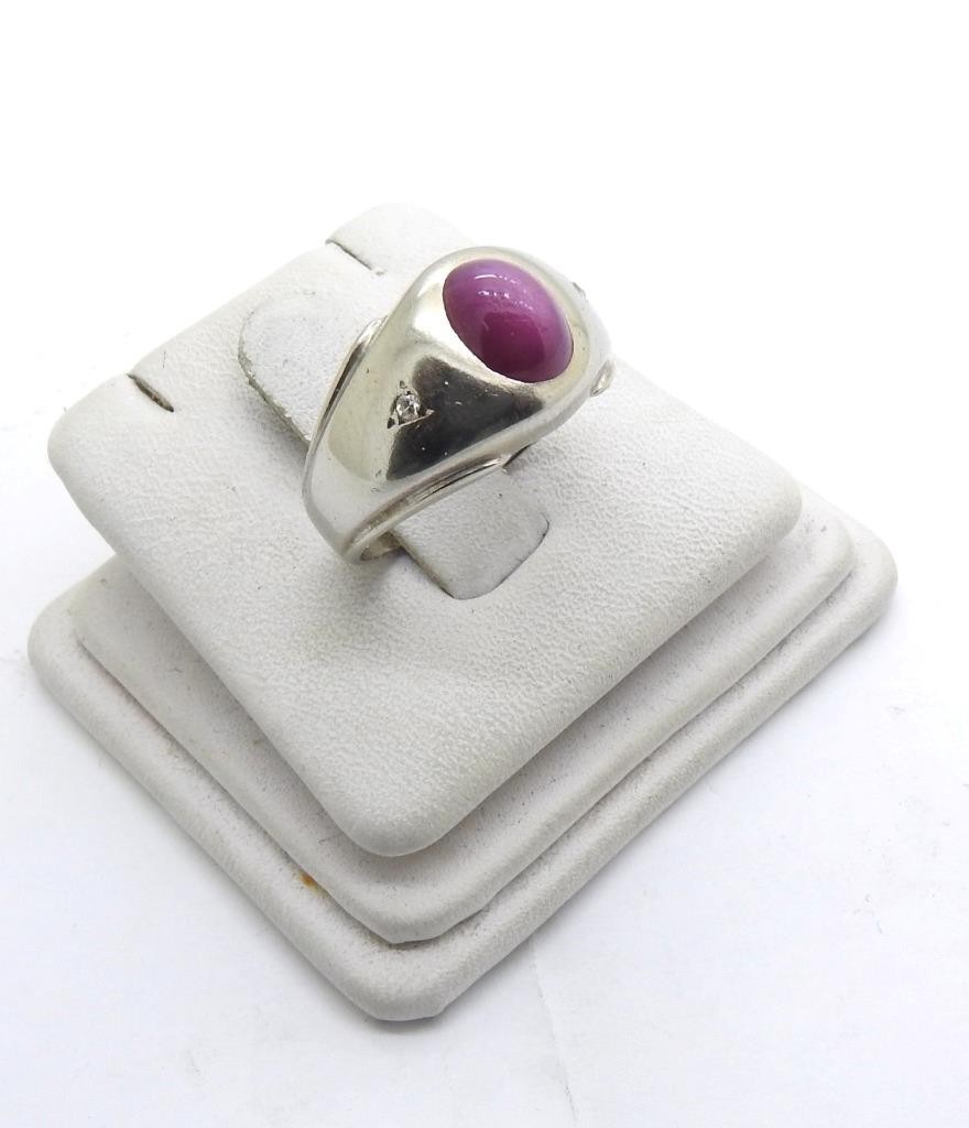 14K White Gold Pink Star Sapphire & Diamond Ring 4.7 Grams Size 8.5