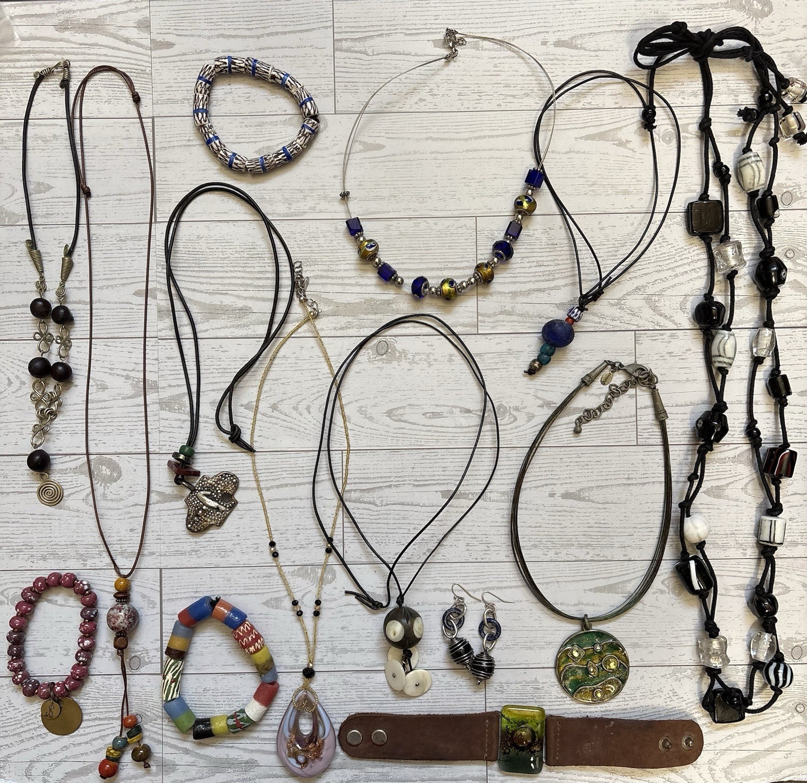 Artisan Boutique Jewelry Lot African Trade Murano Kobalt Blue Glass Beads Boho
