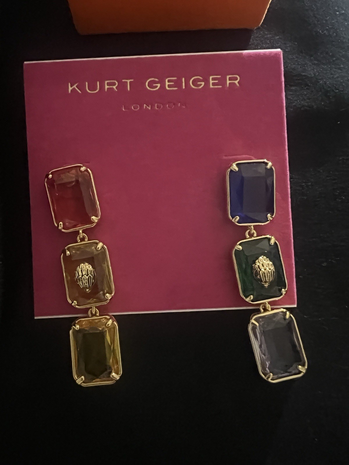 Kurt Geiger London Rectangular Stone Linear Multicolored Earrings NWT