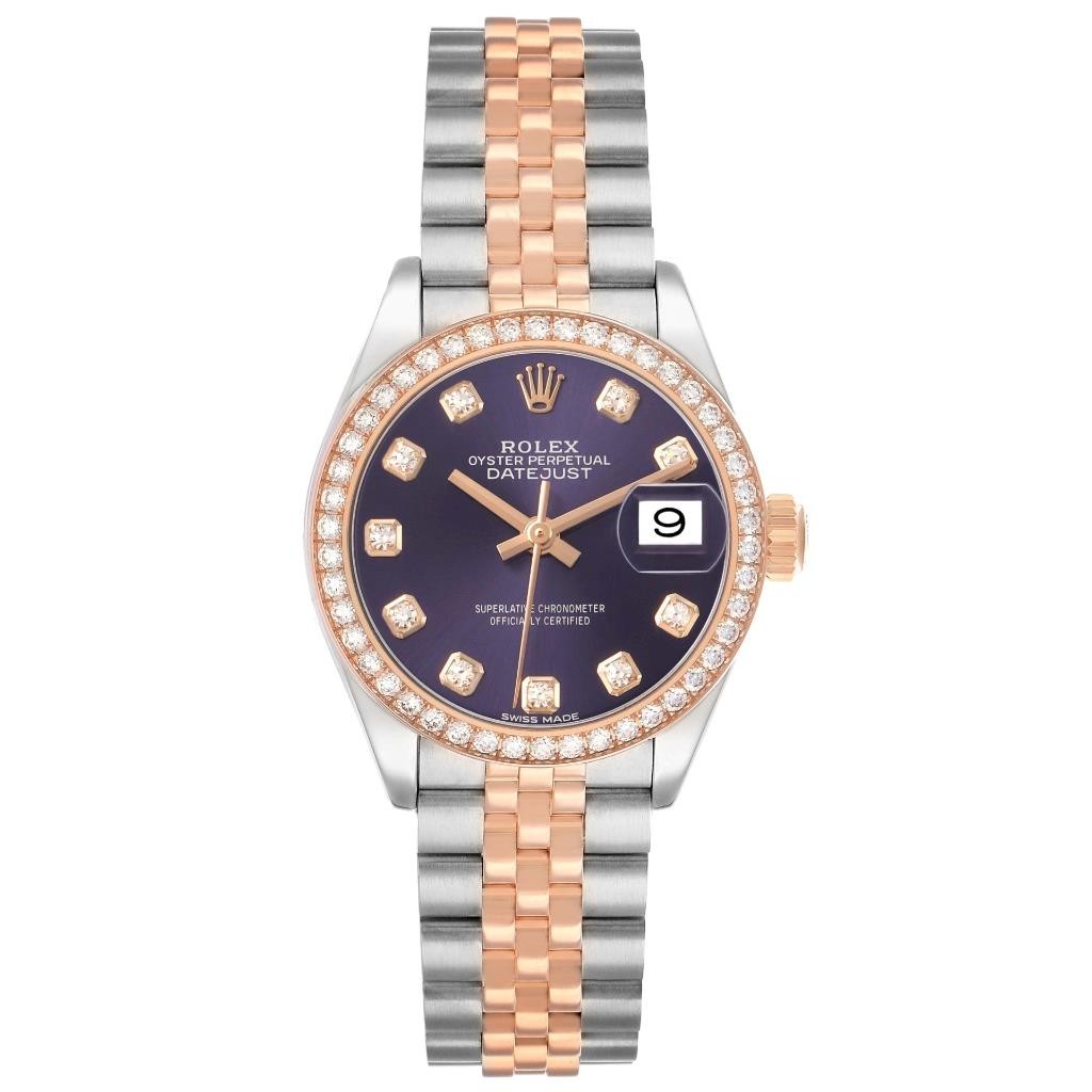 Rolex Datejust Steel Rose Gold Diamond Purple Dial Ladies Watch 279381