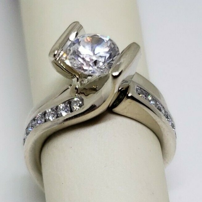 14k White Gold Diamond Engagement Setting for 6mm .32 carats 10 Grams Size 5