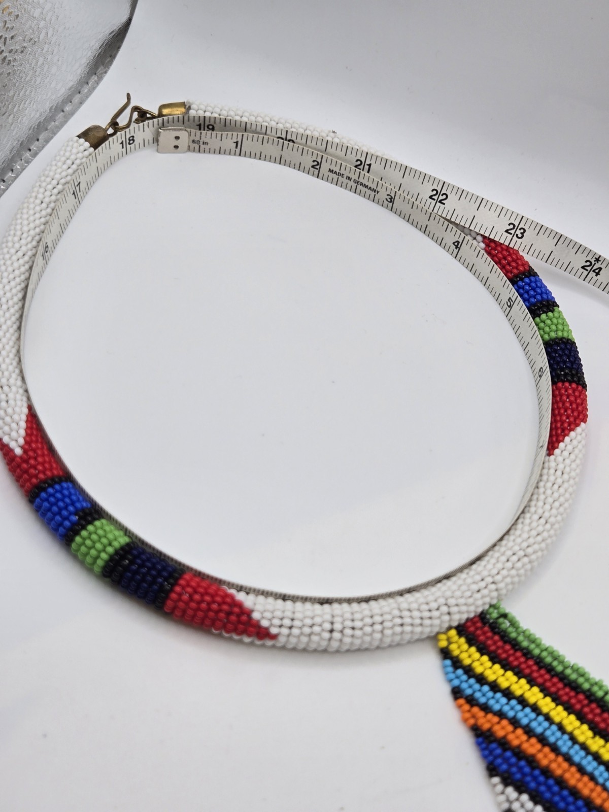 AFRICAN MAASAI TRIBAL KENYA BEADED COLLAR NECKLACE Chunky Tube Fringe Charm